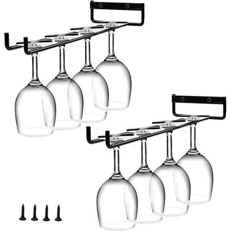 Support Mural à Verres - Noir - Lot de 4 - Style Industriel - Dimensions 30x10x2 cm (1/4)