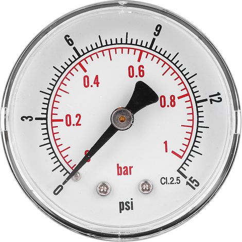 50-mm-Manometer mit 1/4-BSPT-Rückanschluss für Luft, Wasser, Öl und Gas (0–15 PSI 0–1 Bar) (1/5)