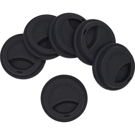 Coperchi in silicone a prova di perdite per tazze da caffè riutilizzabili, set di 6 - neri (1/5)