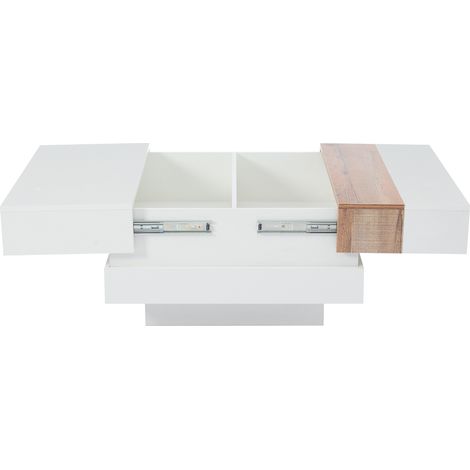 ELVMI Quadratischer Couchtisch mit ausziehbarer Schiebplatte, 2 versteckten Fächern, Hochglanz für Wohnzimmer, 70 × 70 × 39 cm (1/5)