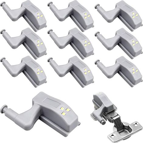 10 luces universales para bisagras, luces blancas cálidas para armarios, funcionan con pilas de 12 V 23 A, para cocina, hogar, muebles, armarios y puertas de armarios. (1/5)