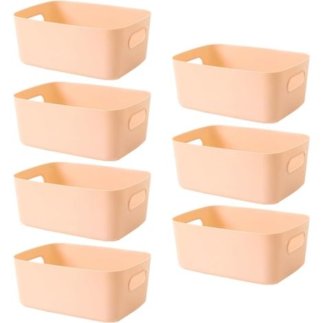 Set di 7 contenitori in plastica, cestini portaoggetti per la cucina, organizer per cassetti, 25x18x10 cm (rosa albicocca). (1/5)