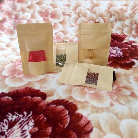 ALLIANDIS100pcs 9 14cm Pochette Sac Sachets Zip en Papier Kraft à Fenêtre Mini Paquet Biodégradable Enveloppe pour Semences Bonbons Graines Cadeau Bijoux (9 14cm 100pcs marron) (1/3)