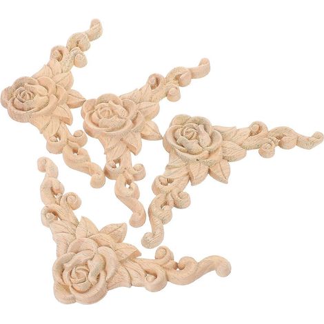 Ensemble de meubles avec appliques décoratives en bois, 4 pièces, ornements d'angle en bois sculpté non peint (1/5)