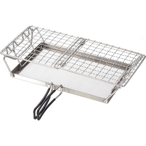 Grille-pain de camping pour réchaud à gaz, en acier inoxydable, pliable, poignée avec revêtement en caoutchouc, idéal pour le camping, le pique-nique et la pêche (1/5)