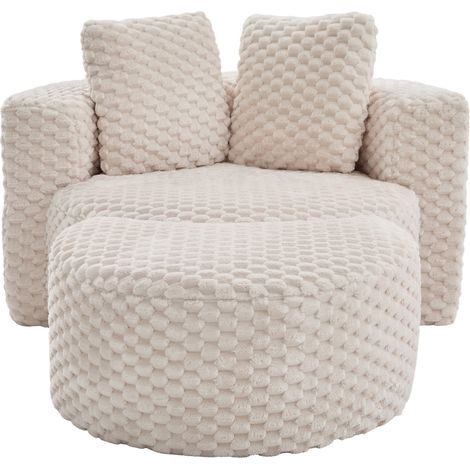 Poltrona singola in velluto sintetico beige con poggiapiedi, senza montaggio, 129 x 116 x 65 cm (1/5)