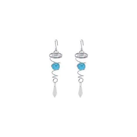 Lot de 2 carillons éoliens en spirale bleu lac, stabilisateurs et boules de jardin en acier inoxydable. (1/5)