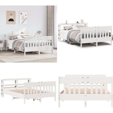 Letto senza Materasso Bianco 120x190 cm Legno Massello di Pino - Letto con testiera - Letto in legno
