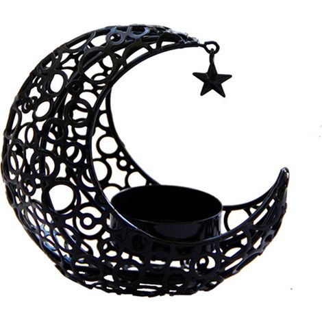 Bougeoir en forme de lune, photophore décoratif en fer pour fête de mariage, décoration de maison, centre de Table noir (1/5)