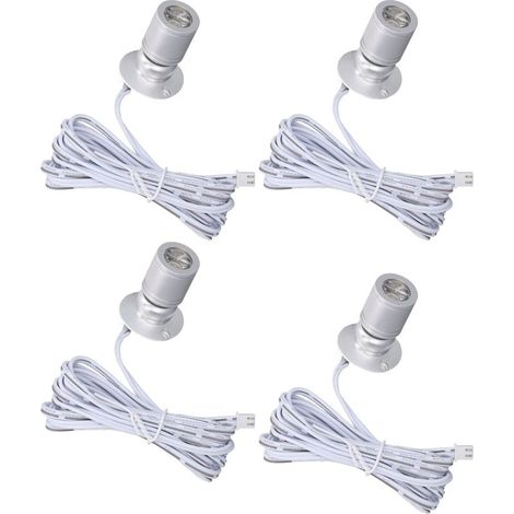 Ensemble de 4 lampes LED pour présentoirs, mini projecteur USB 5V réglable pour vitrines de bijoux, porches, entrées, couleur argentée, lumière naturelle. (1/5)