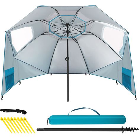 TolleTour Strandschirm mit Spiral-Bodenanker 210 cm, UPF 50+ Sonnenschutz, wasserabweisend, höhenverstellbar, ideal für Strand Camping Garten Himmelblau