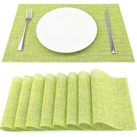 Ensemble de 8 sets de table en vinyle tissé résistant à la chaleur, durables et faciles à nettoyer, verts (1/5)