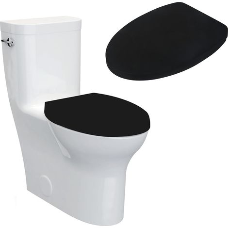 Housse de siège de toilette avec fond élastique, pour la plupart des abattants de toilette, noir (1/5)