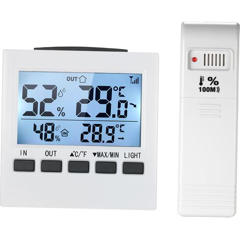 Thermomètre hygromètre numérique sans fil LCD intérieur/extérieur ℃/℉ avec affichage max/min et émetteur (1/4)
