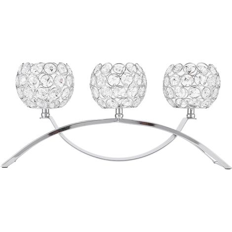 Lot de 3 bougeoirs romantiques en fer forgé classique européen, style arche avec boule en cristal argenté, idéal pour dîner aux chandelles. (1/5)