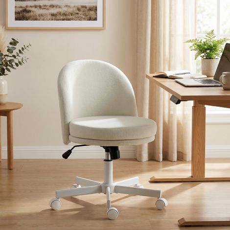 Chaise de bureau chenille crème hauteur ajustable avec basculement, chaise de coiffure confortable (1/4)