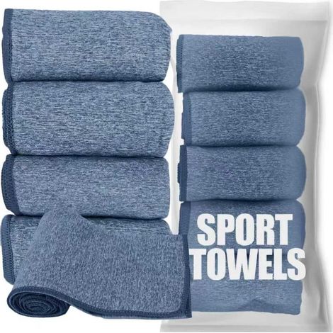 Serviette de sport à séchage rapide, en fibres ultra-fines absorbant la transpiration et dotée d'une technologie anti-odeurs, bleue, lot de 5. (1/5)