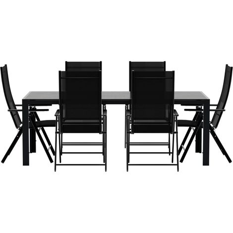 Break Gartenset Tisch 90x200 cm schwarz 6 Stühle schwarz. (1/4)