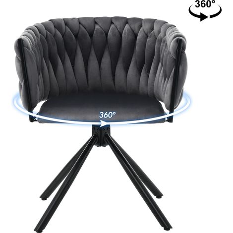 Silla de comedor sencilla de terciopelo, giratoria de 360° con cuatro patas de metal, ideal para salón y dormitorio. (1/5)
