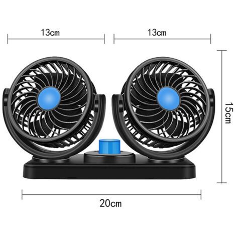 Ventilador de refrigeración para coche, cabezal giratorio doble de 360 grados, 2 velocidades, 12 V CC, alta potencia, bajo nivel de ruido, enchufe para encendedor de cigarrillos, apto para SUV y furgo (1/5)