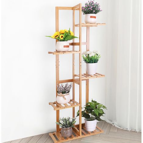 Soporte Plantas Alta de Bambú Escalera Estanteria para Macetas Vertical para Esquina Exterior Interior, S, 6 Niveles (1/5)