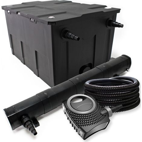 Wiltec Komplettset: CBF-550 Teichfilter bis 60000 L Teichfilteranlage als Durchlauffilter, NEO10000 SuperECO Teichpumpe 10000l/h 80W, CUV-272 Teichklärer UVC Klärer mit 72W, 25m Teichschlauch 25 mm