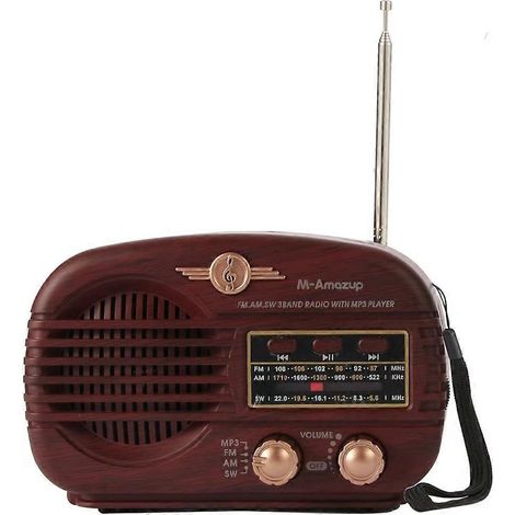Rétro Bluetooth Radio, Portable Radio AM FM Transistor Batterie Operated Radio USB Lecteur de Musique Dark Marron (1/5)