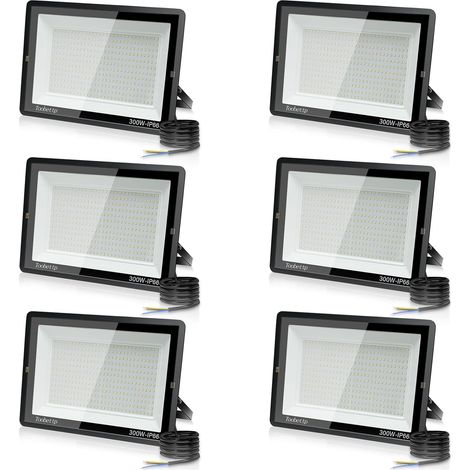 6PCS 300W Projecteur LED Extérieur, Spot LED Exterieur 30000LM Super Lumineux 6500K Blanc Froid Éclairage de Sécurité Extérieur IP66 Imperméable pour Garage Jardin Terrasse Parking (1/5)