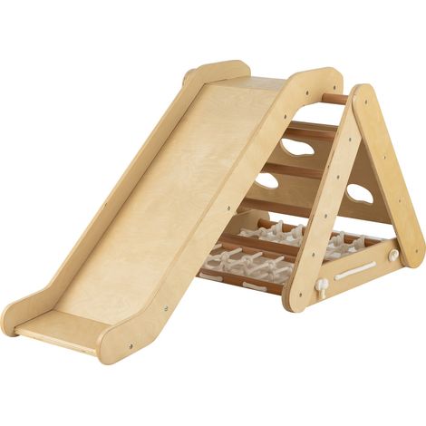 4 in 1 Triangle Climber Toy with Sliding Board and Climbing Net-Natural (1/5)