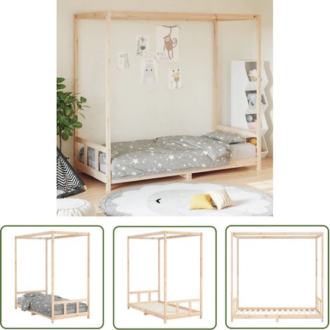 The Living Store Kinderbett 90x190 cm Massivholz Kiefer - Holz Kinderbett - Kiefernholz Bett - Himmelbett - Kinderzimmer Dekoration - Jugendzimmer Möbel (1/5)