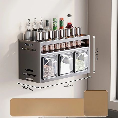Organisateur de cuisine en acier inoxydable, étagère à épices murale multifonctionnelle, boîte à bocaux de cuisine (1/5)
