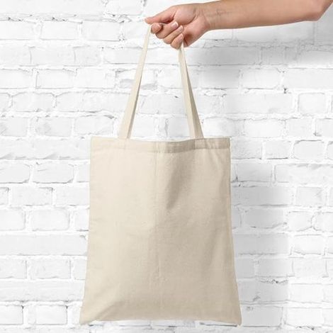 Semplice borsa in tela 38 x 42 cm, borsa tote in cotone con due manici lunghi, borsa per la spesa () (1/5)
