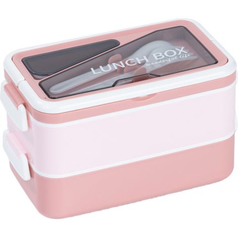 Boîte à lunch étanche avec séparateurs, conception à double couche, grande capacité.1600ml, rose