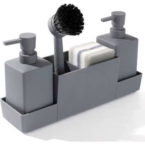 Jabonera - Dispensador de jabón de cocina gris mate con soporte giratorio, apto para manos y vajilla. (1/2)