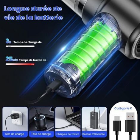 Aspirateur De Voiture - 6000 Pa - 120 W - Sans Fil Rechargeable - Portable 2 En 1 Aspirateur Et Souffleur - 1 Pièce (1/4)