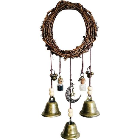 Couronne de carillons de sorcière faits main, clochettes de sorcière protectrices à suspendre à la porte de la maison (1/5)