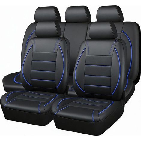 Housses de Siège Auto en Cuir PU, Lot de 9 Ensemble Universel Complet, Protection Intérieur Voiture SUV Camion,Bleu (1/5)