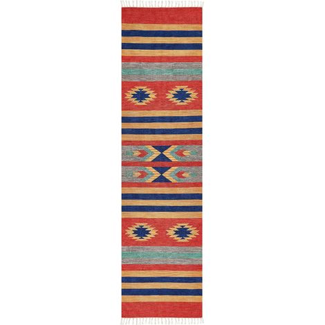Tapis Kilim avec Motif Géométrique 80 x 300 cm en Coton Multicolore Hatis (1/5)