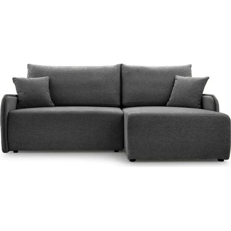 SACHA - Canapé d'angle convertible tissu chiné 3 places Gris foncé (1/5)