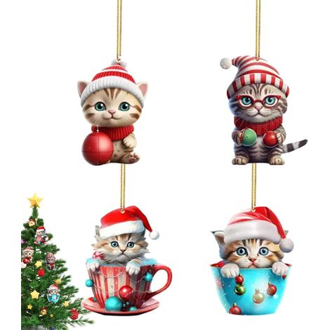 Ornements De Noël en Acrylique Chat, Animal, Pendentif, Déco Sapin, Ornements De Noël En Acrylique Décoration Pour Le Sapin, Salon, Chambre, Fenêtre, Poignée Porte, Entrée, Mur, Chambr (1/5)