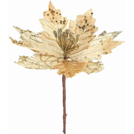 10 Glitzerblumen-Dekorationen, künstliche Weihnachtsbaumblüten für Weihnachtsfeiern, Höhe 25 cm, Durchmesser 20 cm, Champagner (1/5)