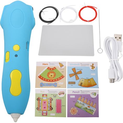 Stylo 3D rechargeable basse température avec 3 rouleaux de filament bleu pour enfants (1/5)