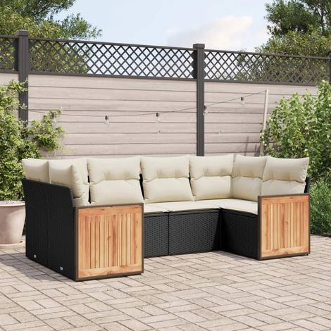 Set de sofás de jardín 6 piezas y cojines ratán sintético negro vidaXL (1/5)
