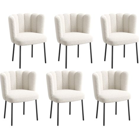 Lot de 6 Chaises de Salle à Manger Patbrela, Chaises en Tissu Teddy Rembourrées, Assise avec Mousse Épaisse, Pieds Réglables, BLANC (1/5)