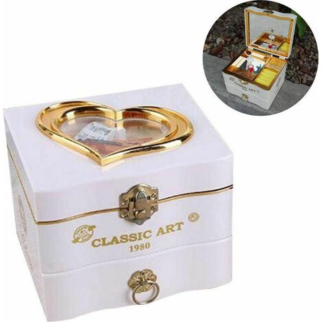 Joyero musical, estuche giratorio vintage con figura de bailarina y cajón para guardar joyas, idea de regalo para niñas para el Día de San Valentín, blanco (1/5)