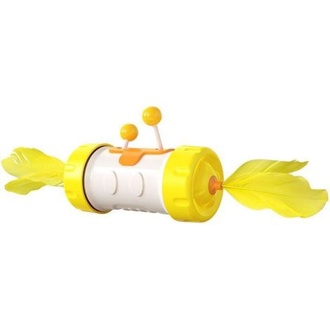 Jouet interactif en forme de bâton avec plumes et balles pour chat - Jouet amusant à ressort avec plateau tournant - Convient aux chats d'intérieur - Jaune