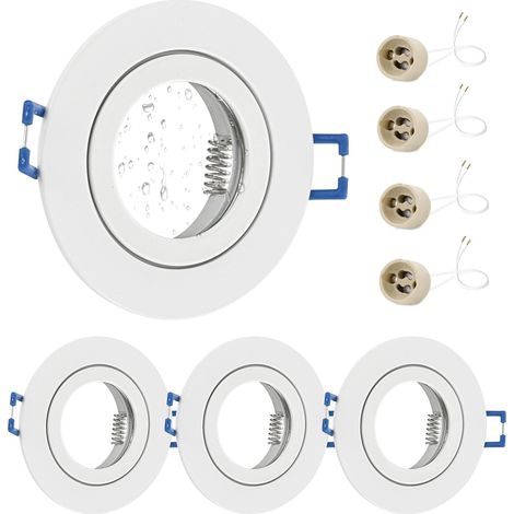 4x Spot LED Encastrable IP65 Cadre Avec Douille GU10, Spots de plafond en Fer Nickel brossé, Rond plat Spots Salle de bain spot cadre d'encastrement 68mm pour extérieur- intérie
