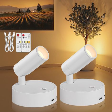 Spot LED Sans Fil Rechargeable Lot De 2 - Applique Murale USB Dimmable Avec Télécommande - Éclairage Intérieur Pour Tableaux Et Plantes (1/5)