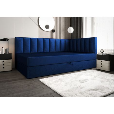 Lit Boxspring Adalle - 120x210 Cm - Bleu Foncé - Lit Moderne - Lit Élégant - Matelas À Ressorts Bonnell (1/5)