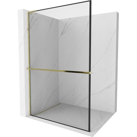 Mexen Kioto+ L Duschwand mit Ablage Walk-in 70 x 200 cm, schwarzes Muster, gold